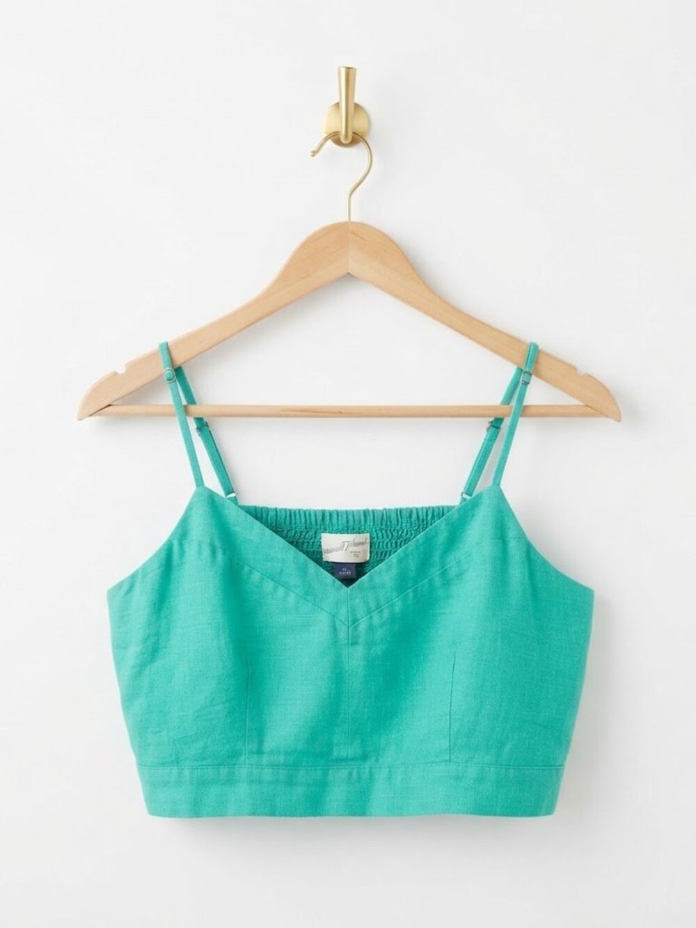 Crop Top M Emerald Green Linen Cami Y2K Indie Fairy Grunge Aesthetic Minimalist